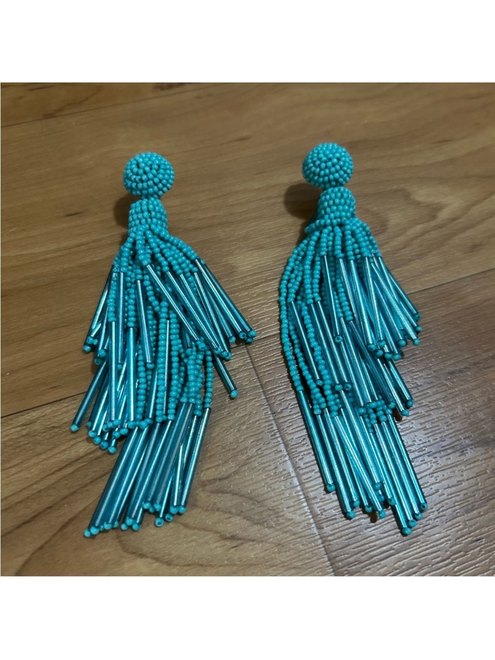 Turquoise Beaded Tassel Drop Earrings